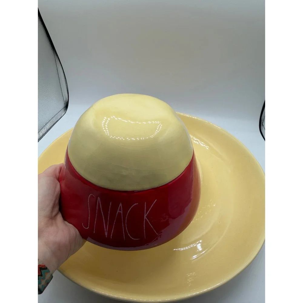 Rae Dunn Sombrero Chips and Dip Server Yellow Red Ceramic Snack‎ Set 2 Piece